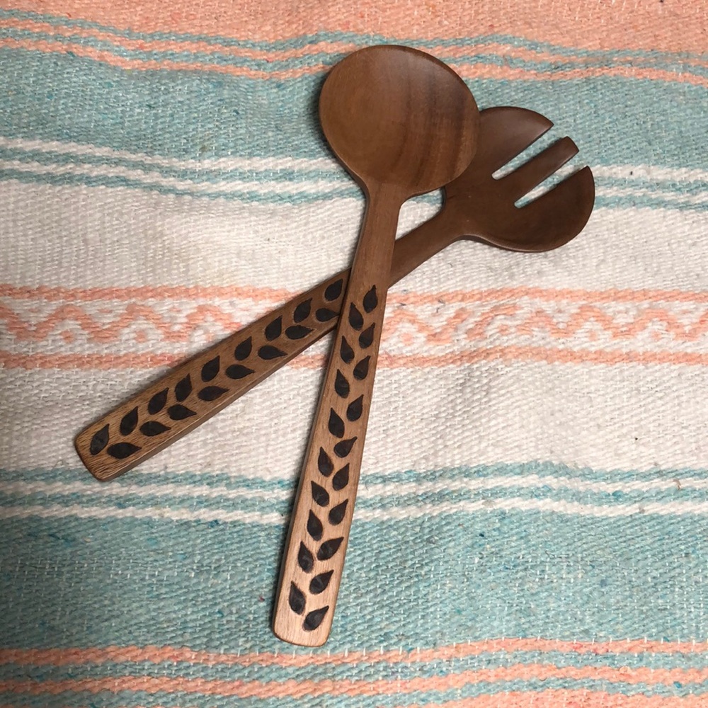 Wood burned salad servers